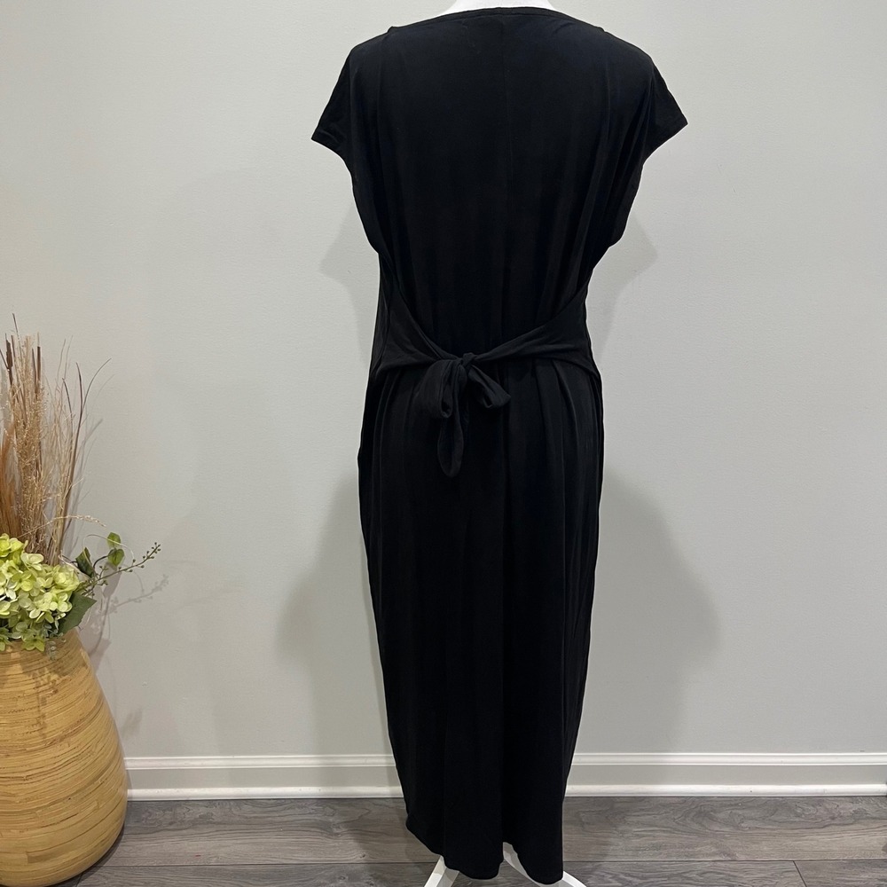 Eileen Fisher Maxi Dress Womens Large Black Tie Back Minimal Comfort Casual - Picture 3 of 6
